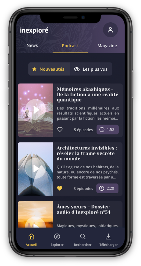 Application Inexploré sur mobile